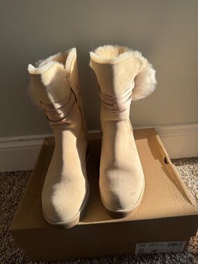 UGG Women's Cream Suede Shearling-Trim Winter Boots